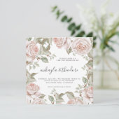 美しい桃色の水彩ローズ ウェディング 招待状 (スタンド正面)