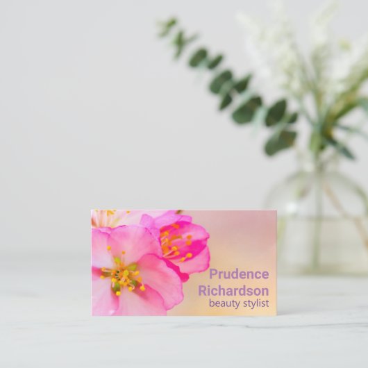 美しい桜さくらんぼ花 名刺 (スタンド正面)