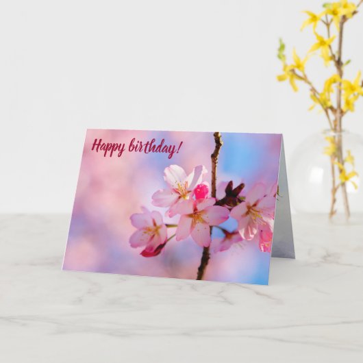 美しい桜の花を縦の小枝に カード (黄色い花)