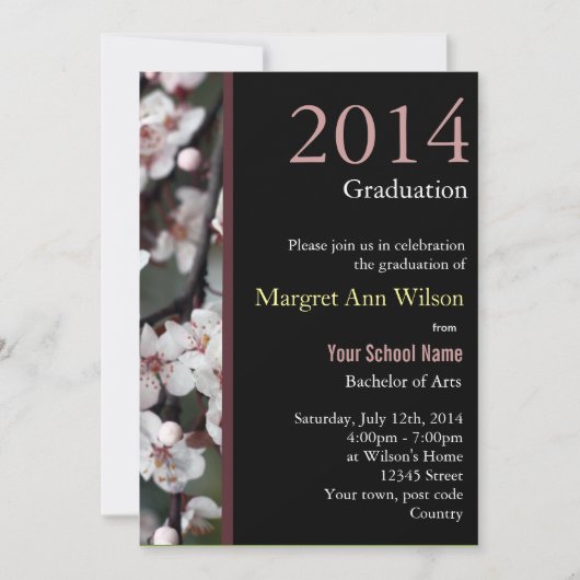 美しい梅の花枝の卒業 招待状 (正面)