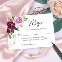 美しい梅パープルフローラ結婚式RSVPカード