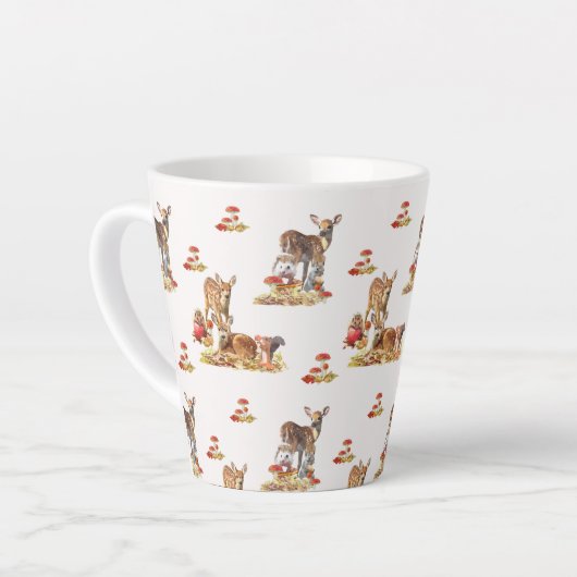 美しい森の動物の秋のアートパターン カフェラテマグ (左アングル)