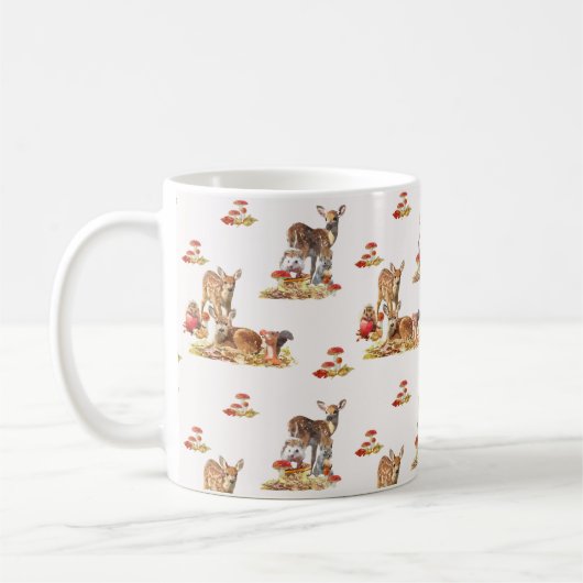 美しい森の動物の秋のアートパターン コーヒーマグカップ (左)