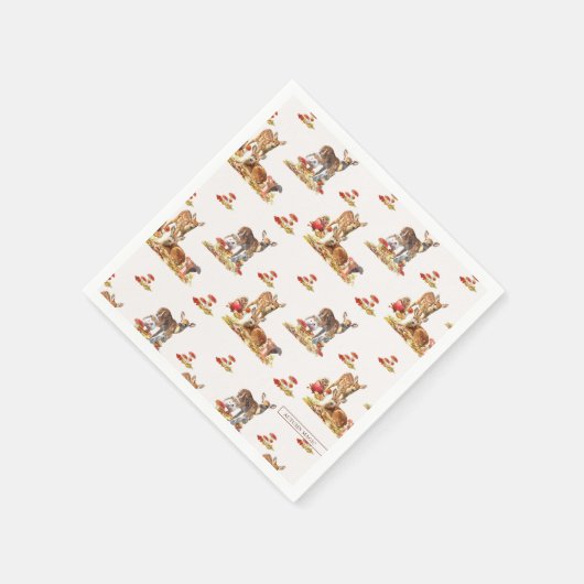 美しい森の動物の秋のアートパターン スタンダードカクテルナプキン (角)