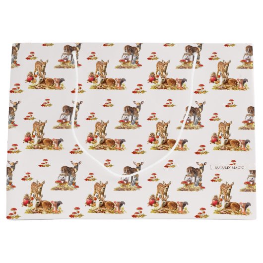 美しい森の動物の秋のアートパターン ラージペーパーバッグ (正面)