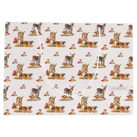 美しい森の動物の秋のアートパターン ラージペーパーバッグ (裏面)