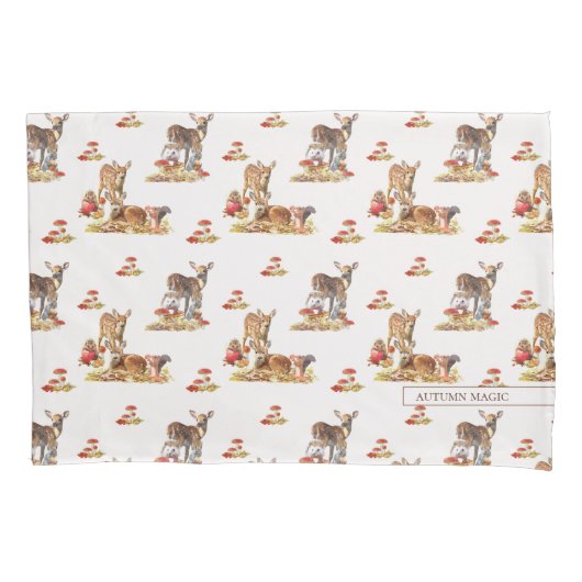 美しい森の動物の秋のアートパターン 枕カバー (正面)