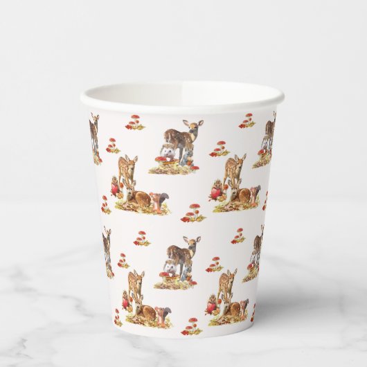 美しい森の動物の秋のアートパターン 紙コップ (左)