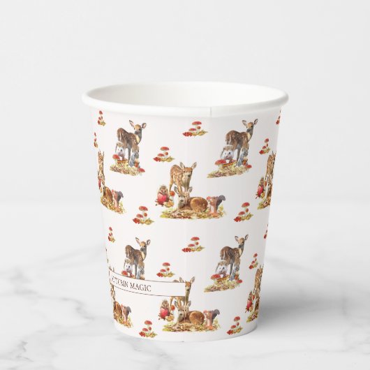 美しい森の動物の秋のアートパターン 紙コップ (右)