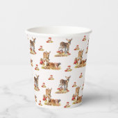 美しい森の動物の秋のアートパターン 紙コップ (正面)