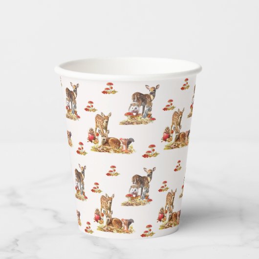 美しい森の動物の秋のアートパターン 紙コップ (正面)