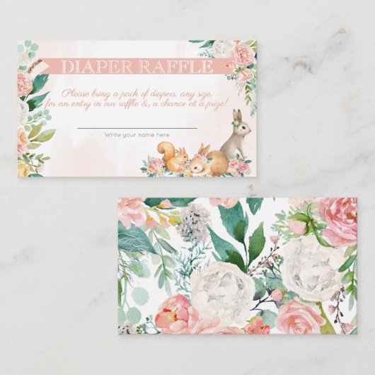 美しい森の森の動物おむつラッフル エンクロージャーカード (正面/裏面)