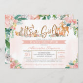 美しい森の森の動物の女の子赤ちゃんシャワー 招待状 (正面/裏面)