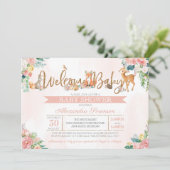 美しい森の森の動物の女の子赤ちゃんシャワー 招待状 (スタンド正面)