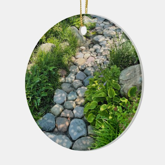 美しい森の風景の晴れた石の歩道の写真 セラミックオーナメント (左)