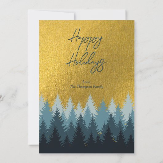 美しい森林とゴールドの風景のホリデーカード シーズンカード (正面)