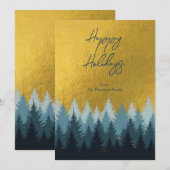 美しい森林とゴールドの風景のホリデーカード シーズンカード (正面/裏面)