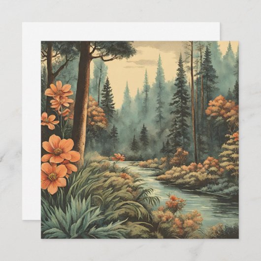 美しい森林河川の風景 シーズンカード (正面/裏面)