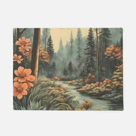 美しい森林河川の風景 ドアマット (正面)