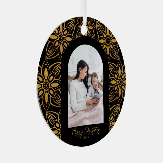 美しい植物のアーチ写真クリスマスブラック メタルオーナメント (正面右)