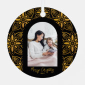 美しい植物のアーチ写真クリスマスブラック メタルオーナメント (裏面)