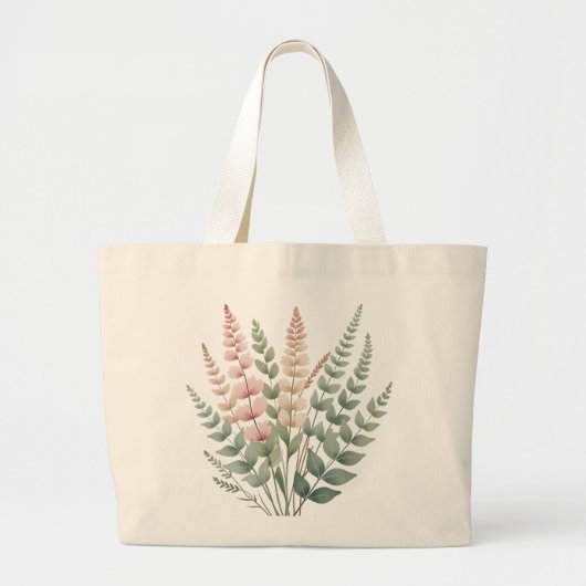 美しい植物のシダの花柄トートバッグ ラージトートバッグ (正面)