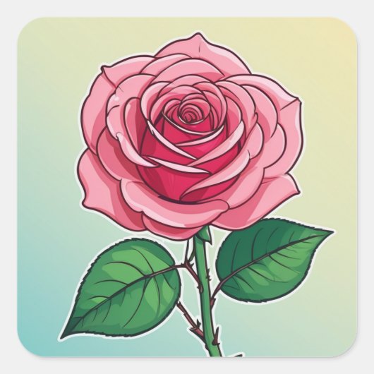 美しい植物のデザイン、花と植物 スクエアシール (正面)