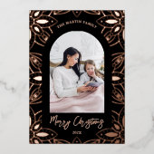 美しい植物のフレーム写真クリスマスブラック 箔シーズンカード (正面)