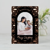 美しい植物のフレーム写真クリスマスブラック 箔シーズンカード (立ち正面)