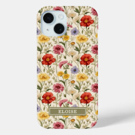 美しい植物の水彩画ワイルドフラワーの名前 iPhone 15ケース