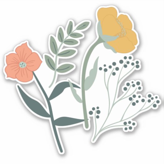 美しい植物の花柄 シール (正面)