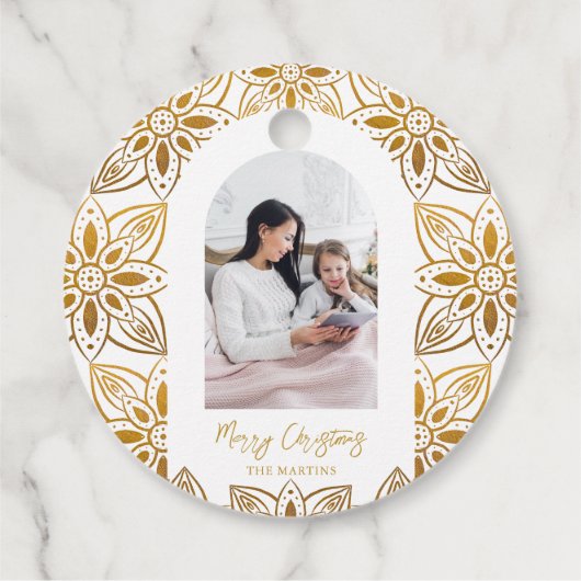 美しい植物体のアーチ写真クリスマス フェイバータグ (裏面)