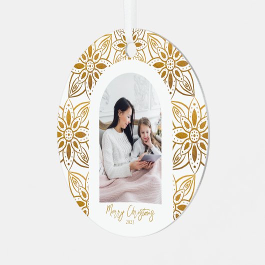 美しい植物体のアーチ写真クリスマス メタルオーナメント (正面左)