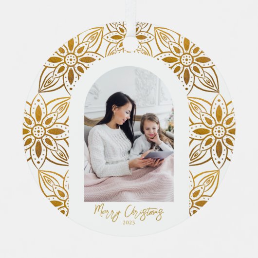 美しい植物体のアーチ写真クリスマス メタルオーナメント (正面)