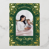 美しい植物園写真クリスマスグリーン 箔シーズンカード (正面)