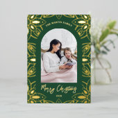 美しい植物園写真クリスマスグリーン 箔シーズンカード (立ち正面)