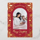 美しい植物園写真クリスマスレッド 箔シーズンカード (正面)