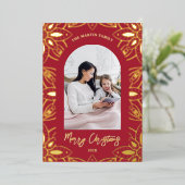 美しい植物園写真クリスマスレッド 箔シーズンカード (立ち正面)