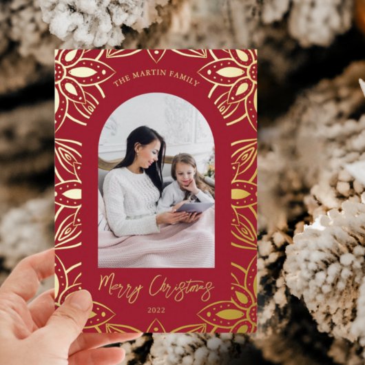 美しい植物園写真クリスマスレッド 箔シーズンカード