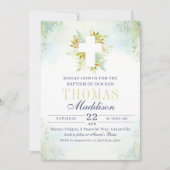 美しい植物学的な白いクロスの洗礼 招待状 (正面)