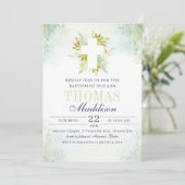 美しい植物学的な白いクロスの洗礼 招待状 (スタンド正面)