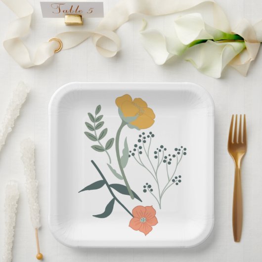 美しい植物学的な花柄パターン ペーパープレート (ウェディング)