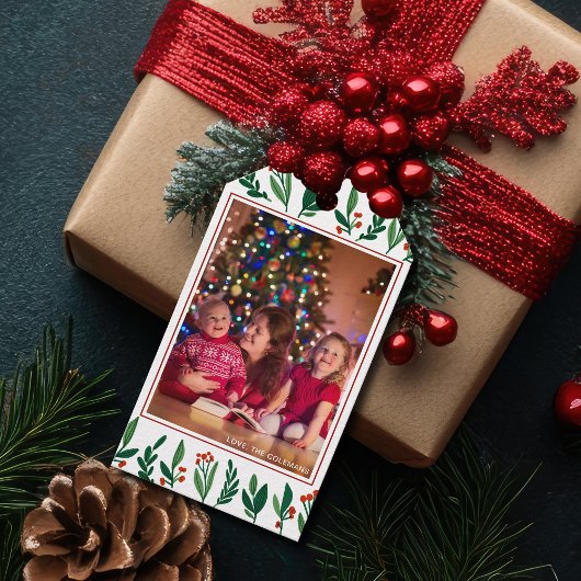 美しい植物家族クリスマスグリーンレッド ギフトタグ