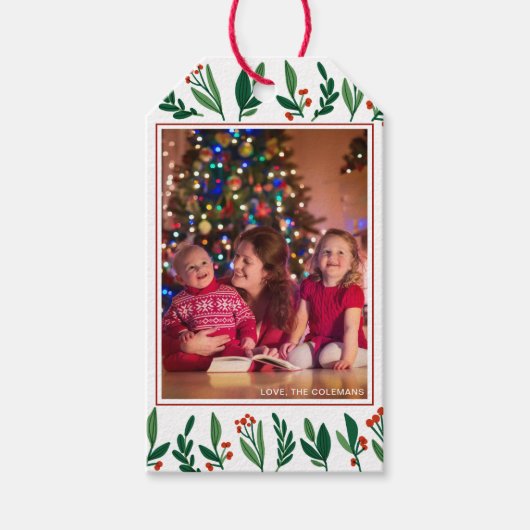 美しい植物家族クリスマスグリーンレッド ギフトタグ (正面)