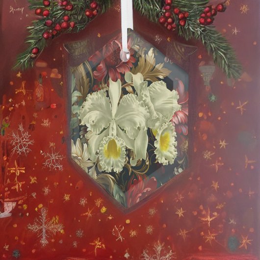 美しい植物性の白い蘭のエレガントフローラ ガラスオーナメント