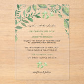 美しい植物性の緑の結婚式招待状 アクリル招待状 (正面)