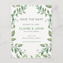 美しい植物性の緑Save the Date 案内ポストカード