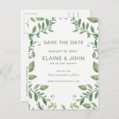 美しい植物性の緑Save the Date 案内ポストカード (正面/裏面)