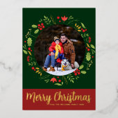 美しい植物性クリスマスリース写真金ゴールド 箔シーズンカード (正面)