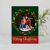 美しい植物性クリスマスリース写真金ゴールド 箔シーズンカード (立ち正面)